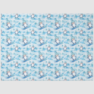 Cartoon Penguin Surfing Tissue Paper