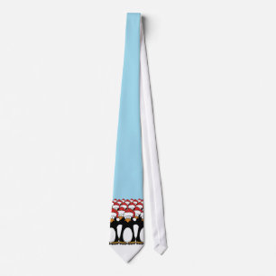 Cartoon Penguins in Santa Hats Christmas Tie