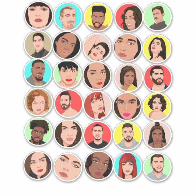 cartoon peoples faces Mixed races art collage (Front)