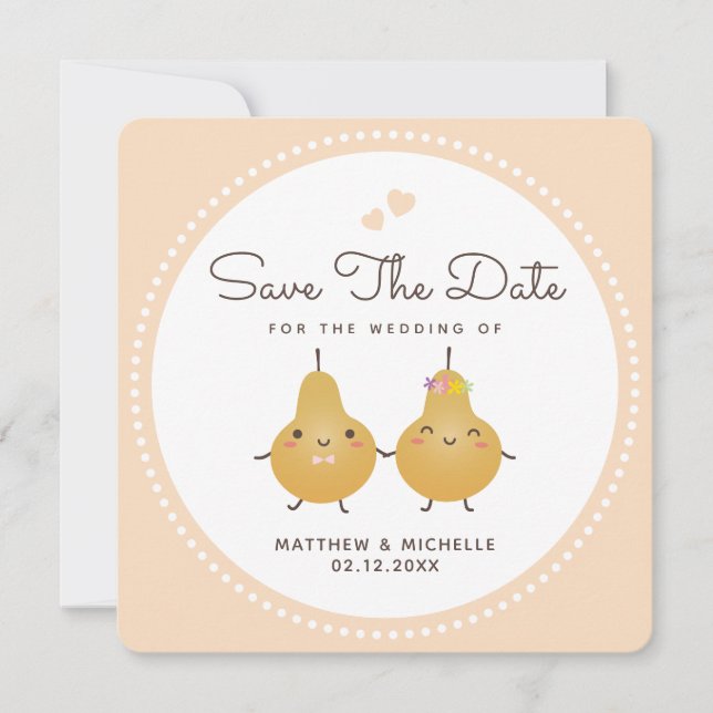 Cartoon Perfect Pear Simple Wedding Save The Date (Front)
