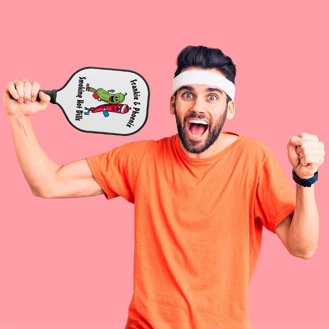 Cartoon Pickle and Pepper Pickleball Team Hot Dill Pickleball Paddle (Creator Uploaded)