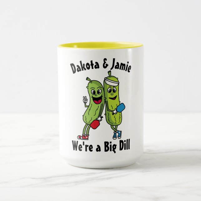 Cartoon Pickle Pair Pickleball Team Big Dill Mug (Center)