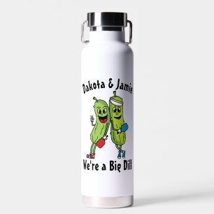 Cartoon Pickle Pair Pickleball Team Big Dill Water Bottle
