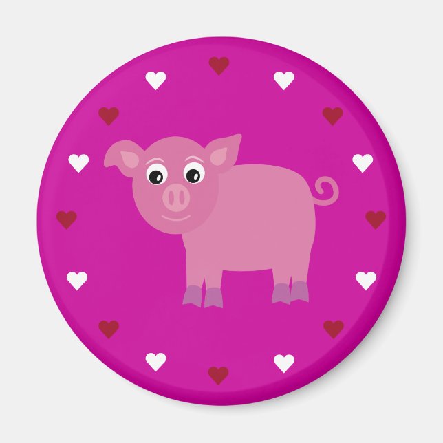 Cartoon Pig & Hearts Customisable Pink Charity Magnet (Front)