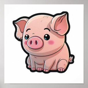Cartoon pig illustration poster