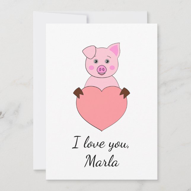 Cartoon pig in love Valentine Holiday Card (Front)