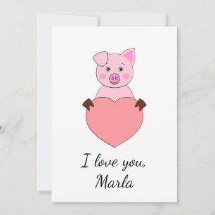 Cartoon pig in love Valentine Holiday Card
