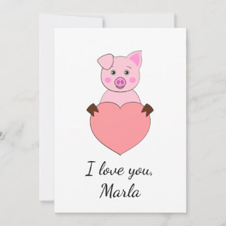 Cartoon pig in love Valentine Holiday Card