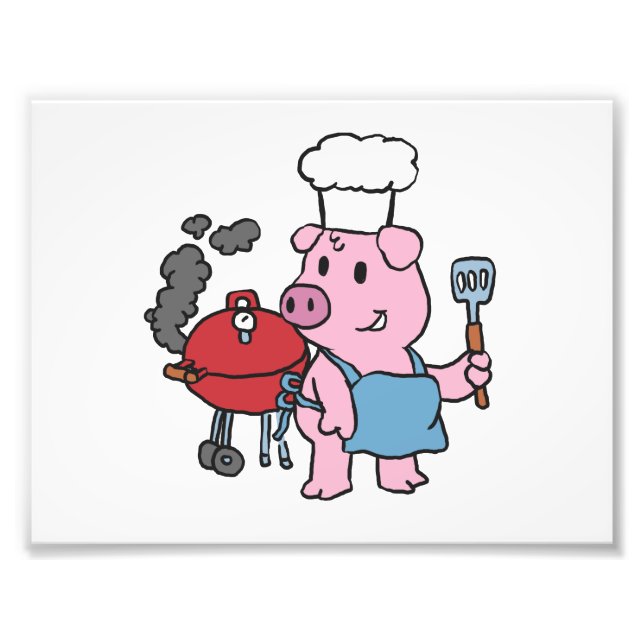 Cartoon pig making bbq | choose background colour photo print (Front)