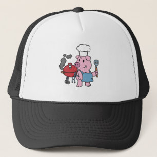 Cartoon pig making bbq   choose background colour trucker hat