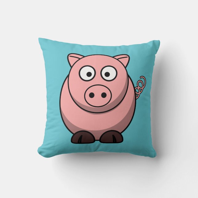 Cartoon Pig on Aqua Cushion (Front)