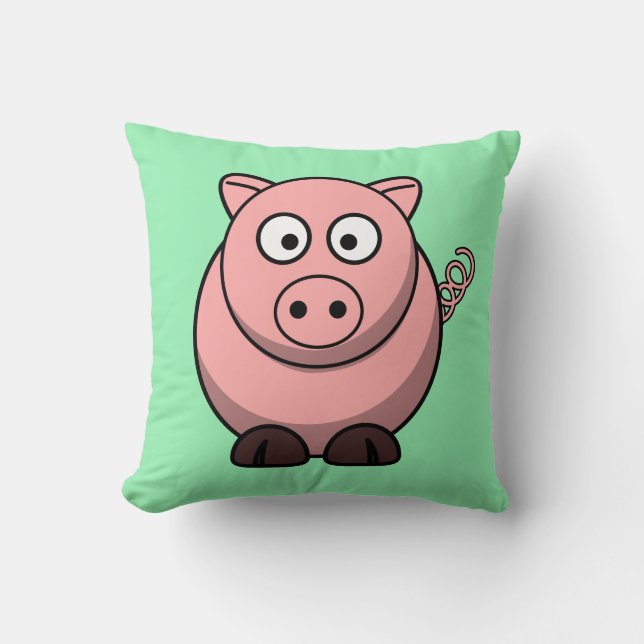 Cartoon Pig on Mint Green Cushion (Front)