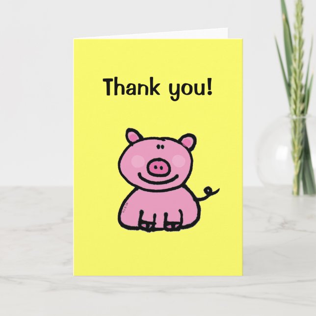 Cartoon Pig Thank You Card  (Front)