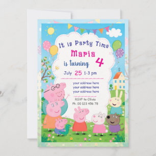 Cartoon Pig Theme invitaion. Kids party. Invitation