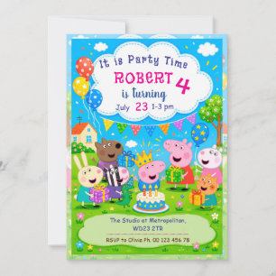 Cartoon Pig Theme invitaion. Kids party. Invitation