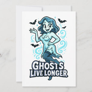 Cartoon Pin-Up Ghost – Ghosts Live Longer Invitation