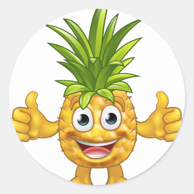 Cartoon Pineapple Fruit Mascot Character Classic Round Sticker (Front)