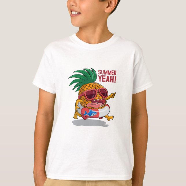 Cartoon pineapple with inflatable ring, Hand drawn T-Shirt (Front)