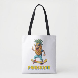Cartoon Pineapple with Sunglasses on a Skateboard Tote Bag