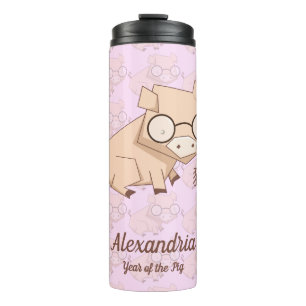 Cartoon Pink Chinese Year of the Pig Thermal Tumbler
