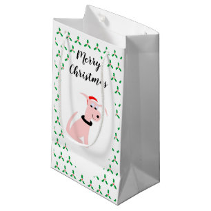 Cartoon pink dog Cheeky Dog Christmas Small Gift Bag