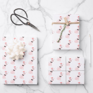 Cartoon pink dog Cheeky Dog Christmas Wrapping Paper Sheet