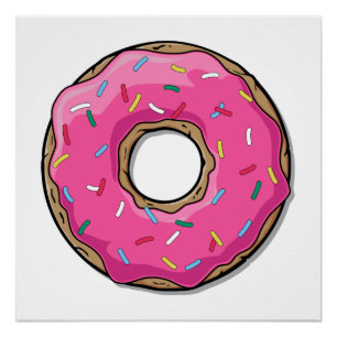 Cartoon Pink Doughnut With Sprinkles Poster