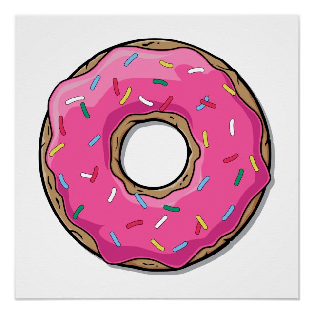 Cartoon Pink Doughnut With Sprinkles Poster (Front)