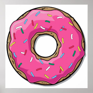 Cartoon Pink Doughnut With Sprinkles Poster