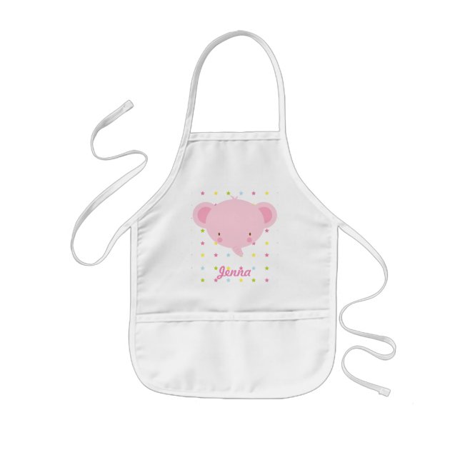 Cartoon Pink Elephant Kids Apron (Front)