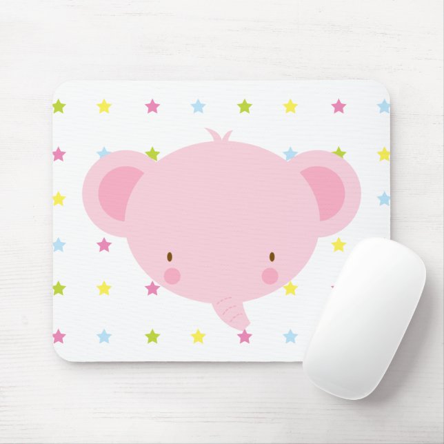 Cartoon Pink Elephant Mousepad (With Mouse)