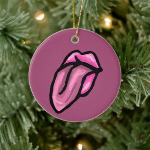 Cartoon Pink Lips & Tounge Ceramic Tree Decoration