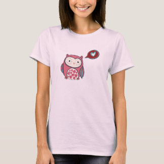 Cartoon Pink Love Owl T-Shirt