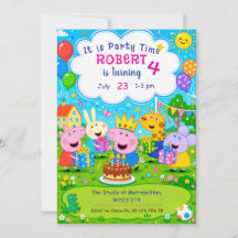 Cartoon Pink Pig Theme invitaion. Kids party.