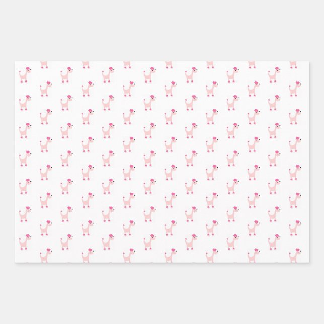 Cartoon pink poodle Posh Paws   Wrapping Paper Sheet (Front)