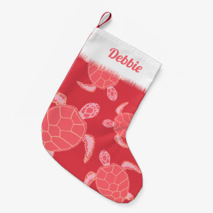 Cartoon Pink Sea Turtle Personalised Small Christmas Stocking