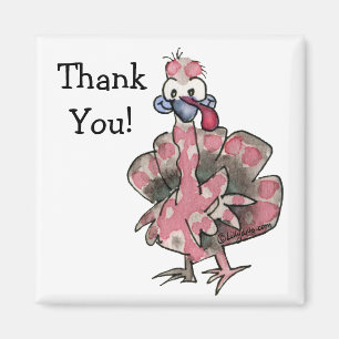 Cartoon Pink Turkey Thank You Magnet