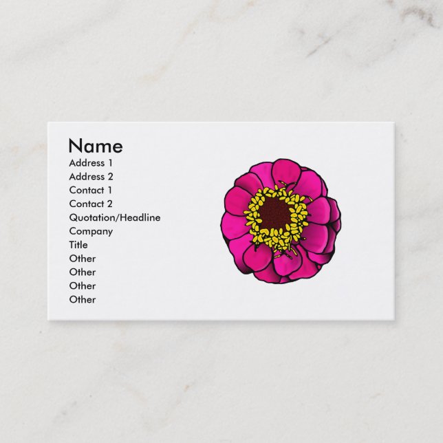 Cartoon Pink Zinnia Business Card (Front)