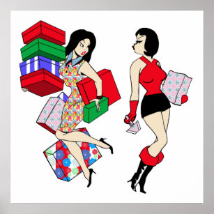 Cartoon Pinup Girls Comic Art Shopping Fashion Poster