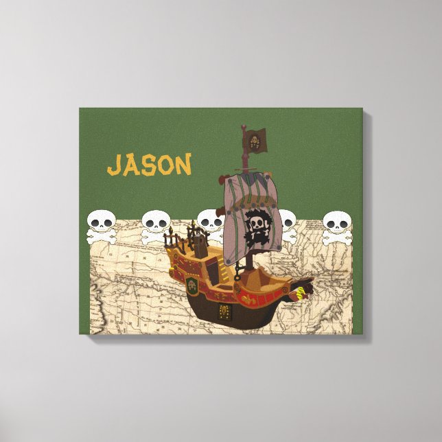 Cartoon Pirate Ship Personalise Canvas Print (Front)