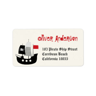 Cartoon Pirate Ship & Skeleton Birthday Labels