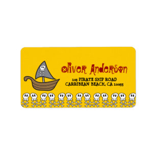 Cartoon Pirate Ship, Skulls & Bones Address Labels