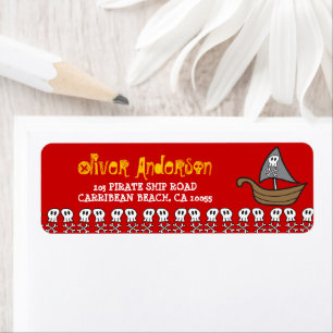 Cartoon Pirate Ship, Skulls & Bones Address Labels