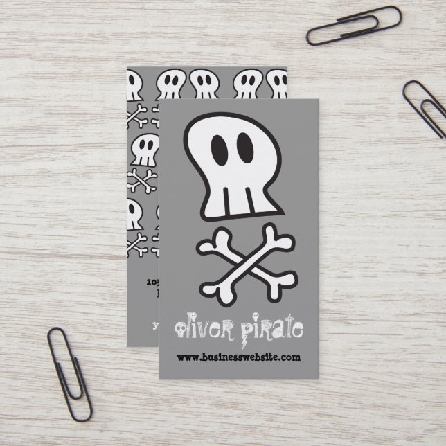 Cartoon Pirate Ship Skulls Bones Fun Colourful Boy Business Card (Front/Back In Situ)