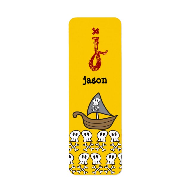 Cartoon Pirate Ship, Skulls & Bones Party Labels (Front)