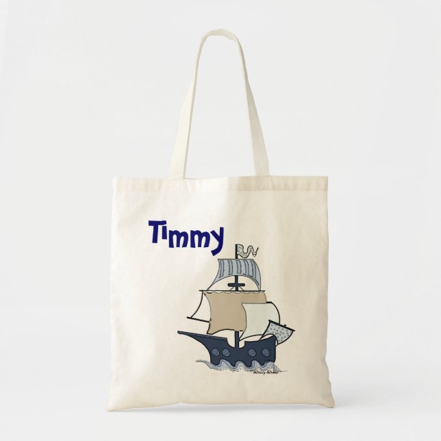 Cartoon pirate ship tote bag (Front)