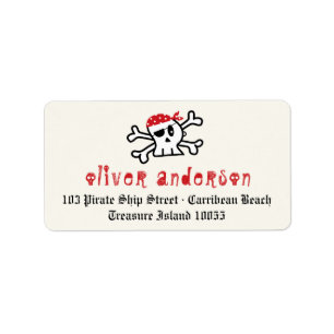 Cartoon Pirate Skeleton Skull Birthday Labels