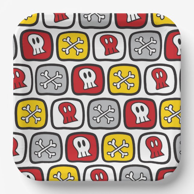 Cartoon Pirate / Skeleton Skulls & Bones Halloween Paper Plate (Front)