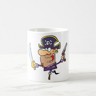 Cartoon Pirate with Sword and Pistol Coffee Mug