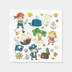 Cartoon Pirates Island Ship Kids Birthday Napkins